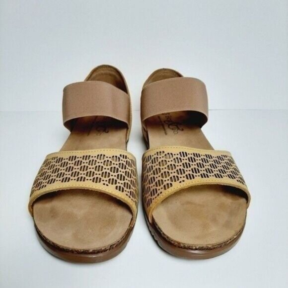 BOS & CO Open Toe Sandals Flats Summer Shoes Laser Cut Yellow Sz 9 - Picture 5 of 13